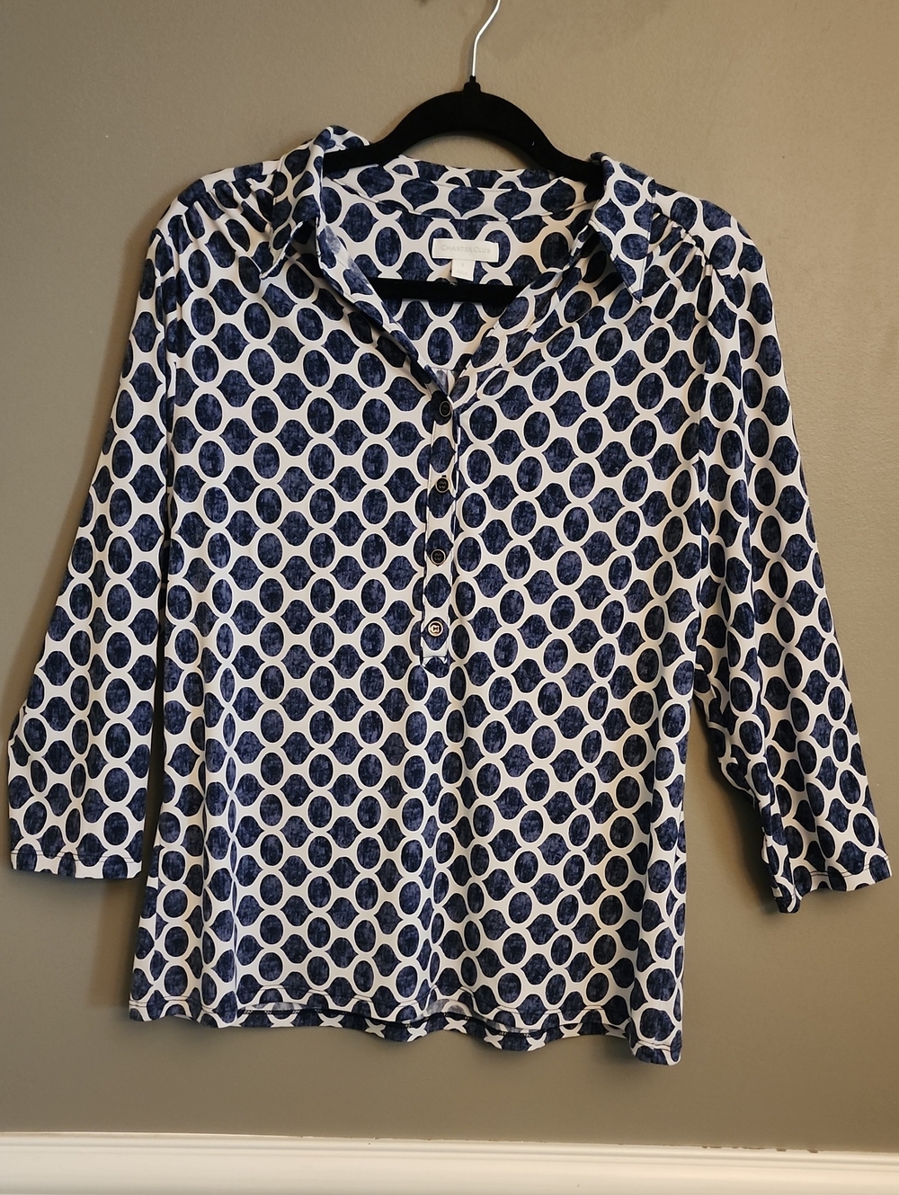 Charter Club Navy and White Dot-Pattern Button Down Shirt